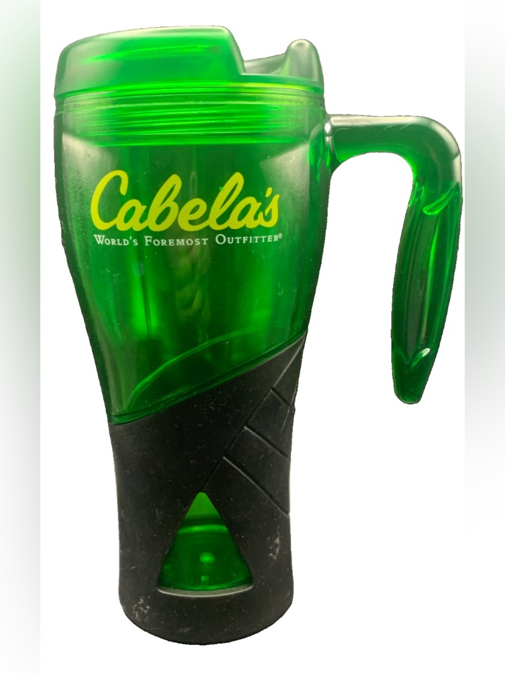 New NOS Cabela's World's Foremost Outfitter Travel Mug Tumbler Green Black